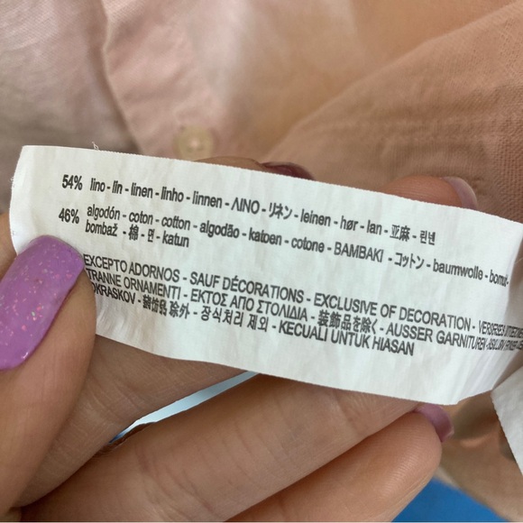 Men’s Zara short sleeve button up linen blend medium lightweight shirt pink - Picture 5 of 7